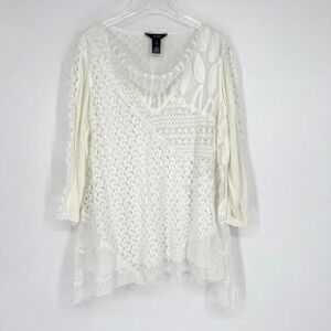 Ali Miles Tunic Top Womens 2X White Knit Tunic Patchwork‎ Sweater Lagenlook